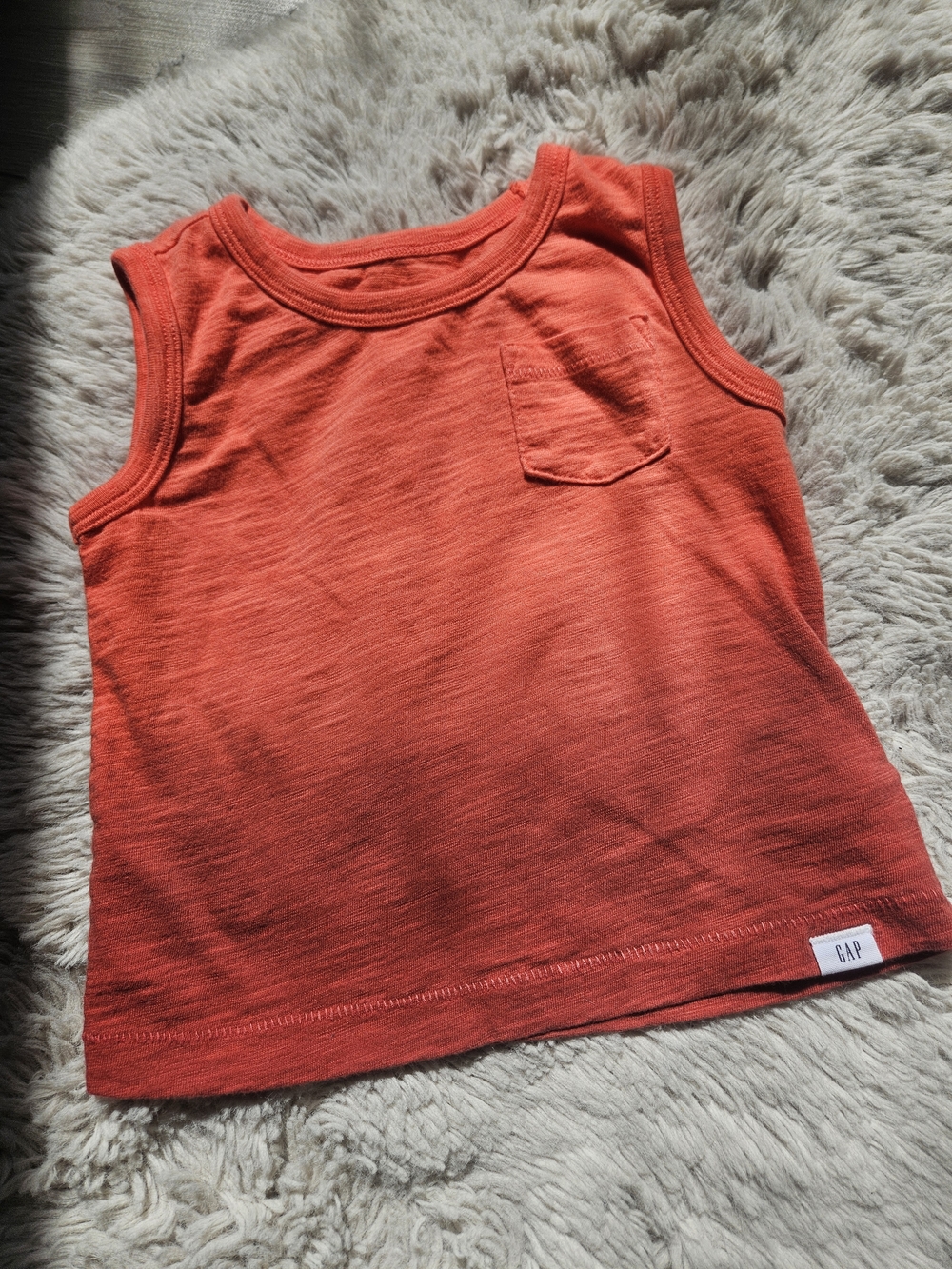 GAP Baby Boy Orange Tank Top Pocket Slub Cotton 12-18M🩷